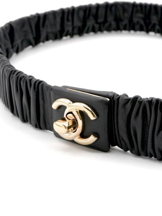 Chanel Black Gold Coco Mark Turnlock Lambskin Belt - Picture 3 of 6